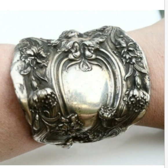 Antique Obsessions Jewelry - Antique Silver Art Nouveau Cuff Bracelet Goddess